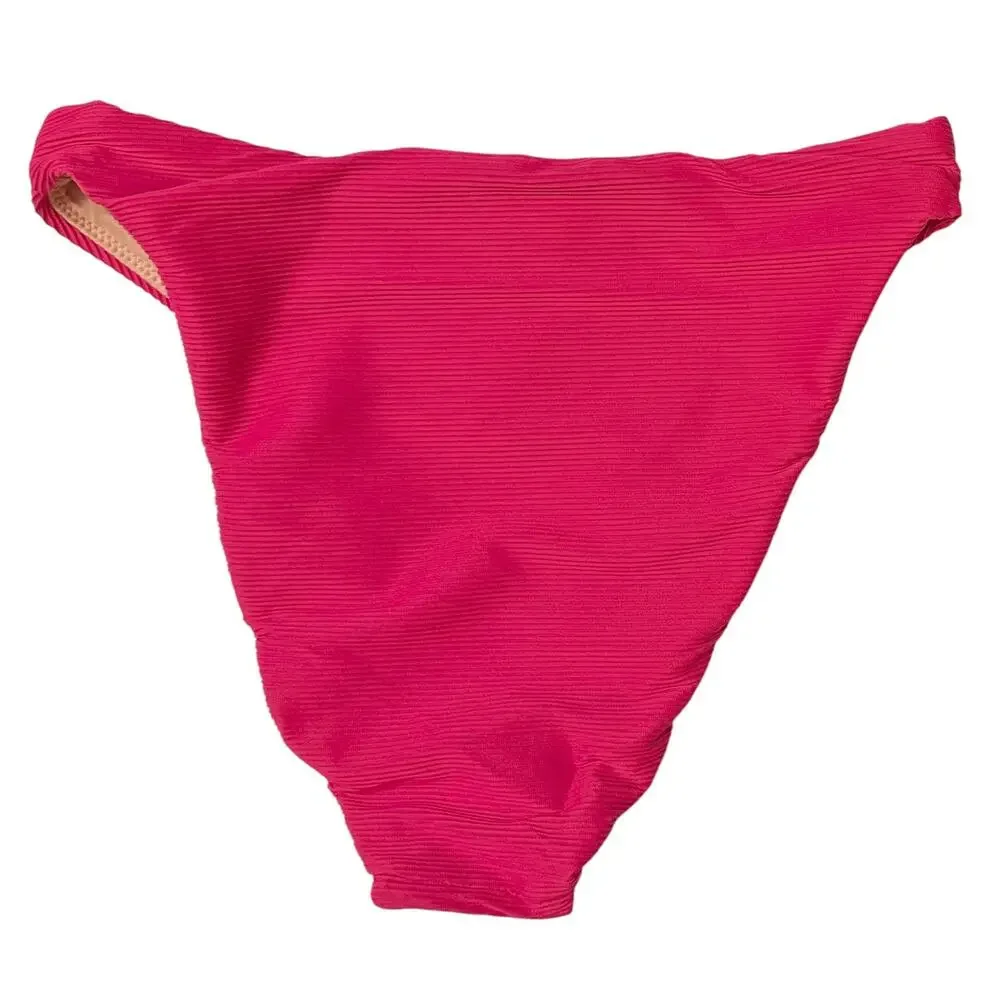 2/$15 NWT J. Crew Ribbed High-Rise Cheeky Bikini Bottom Hibiscus Pink Size XS